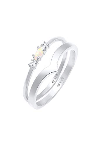 Elli Ring Damen Set Marquise V-Form Basic mit Synthetischem Opal und Zirkonia Kristallen in 925 Sterling Silber von Elli