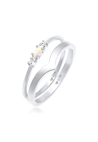 Elli Ring Damen Set Marquise V-Form Basic mit Synthetischem Opal und Zirkonia Kristallen in 925 Sterling Silber von Elli