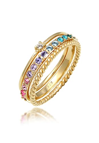 Elli Ring Damen Set Multi-Color Funkelnd mit Kristallen Bunt in 925 Sterling Silber vergoldet von Elli