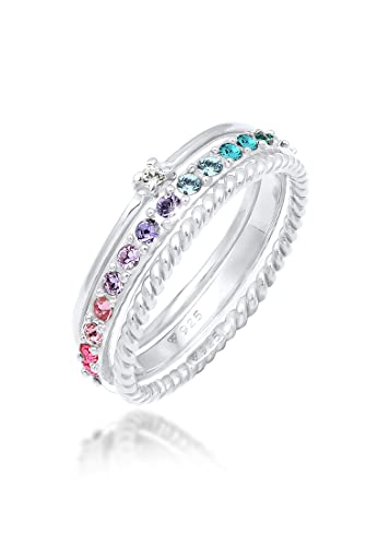 Elli Ring Damen Set Multi-Color Funkelnd mit Kristallen Bunt in 925 Sterling Silber vergoldet von Elli