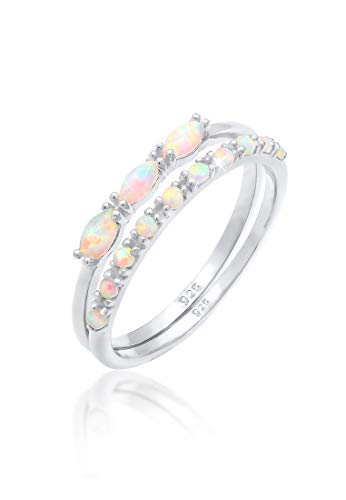 Elli Ring Damen Set mit synthetischem Opal Vintage Look aus 925 Sterling Silber vergoldet von Elli