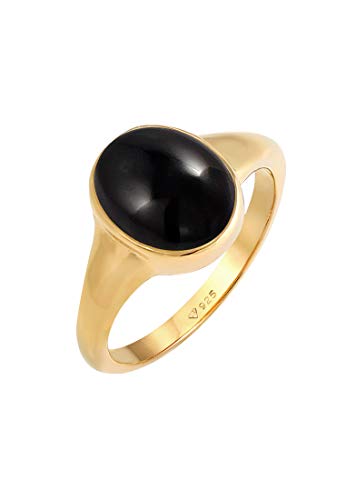 Elli Ring Damen Siegel Oval mit Onyx Edelstein in 925 Sterling Silber Vergoldet von Elli