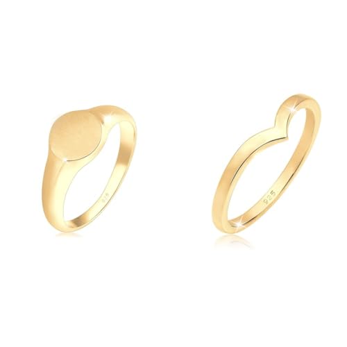 Elli Ring Damen Siegelring Royal Matt Geo Basic Trend in 925 Sterling Silber & Ring Damen V-Form Stacking Trend in 925 Sterling Silber Vergoldet Elli Ring Damen Siegelring Royal Matt Geo Basic Trend in 925 Sterling Silber & Ring Damen V-Form Stacking Trend in 925 Sterling Silber Vergoldet von Elli