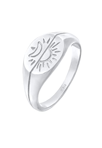 Elli Ring Damen Siegelring Sonne Mond Astro Boho Trend Blogger in 925 Sterling Silber Vergoldet von Elli