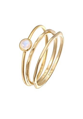 Elli Ring Damen Solitär Basic Filigran 3er Set mit Mondstein in 375 Gelbgold von Elli