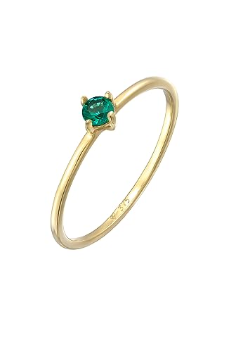 Elli Ring Damen Solitär Basic mit synth. Smaragd in 375 Gelbgold von Elli