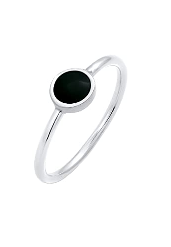 Elli Ring Damen Stapel Solitär Filigran mit Emaille Schwarz in 925 Sterling Silber von Elli