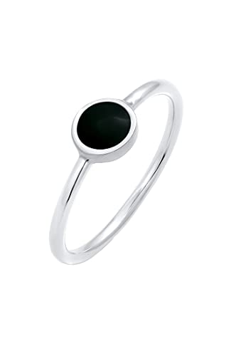 Elli Ring Damen Solitär Stapel Basic mit Emaille Schwarz in 925 Sterling Silber von Elli