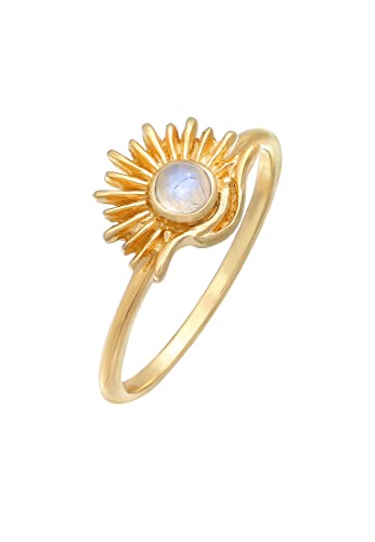 Elli Ring Damen Sonne Boho Look Trend Blogger mit Mondstein in 925 Sterling Silber Vergoldet von Elli