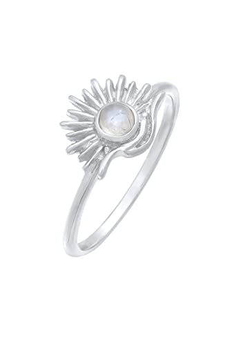 Elli Ring Damen Sonne Boho Look Trend Blogger mit Mondstein in 925 Sterling Silber Vergoldet von Elli