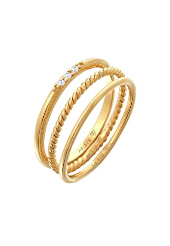 Elli Ring Damen Stacking Basic 3er Set mit Zirkonia Kristallen in 925 Sterling Silber von Elli