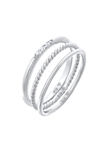 Elli Ring Damen Stacking Basic 3er Set mit Zirkonia Kristallen in 925 Sterling Silber von Elli