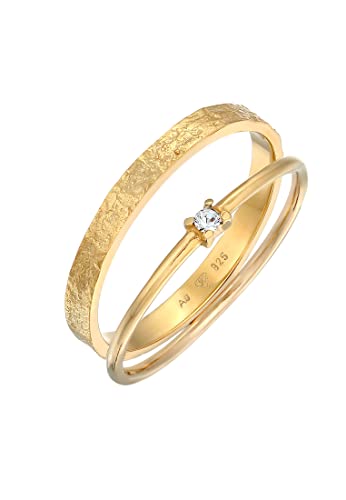Elli Ring Damen Stapel 2er Set Solitär mit Glaskristall in 925 Sterling Silber von Elli