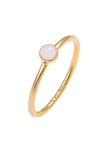Elli Ring Damen Stapel Basic Minimal mit Rosenquarz in 925 Sterling Silber Vergoldet von Elli