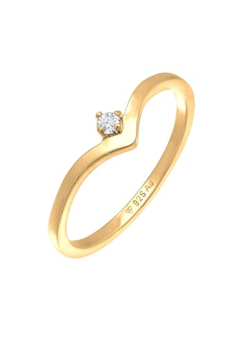 Elli Ring Damen Stapel V-Form mit Diamant (0.035 ct.) in 925 Sterling Silber von Elli