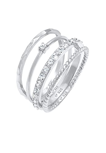 Elli Ring Damen Stapelring 4er Set Gedreht in 925 Sterling Silber von Elli