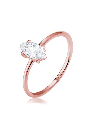 Elli Ring Damen Verlobung Marquise mit Zirkonia Steinen Stein in 925 Sterling Silber Rosé Vergoldet von Elli