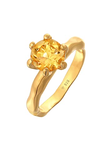 Elli Ring Damen Verlobung Organic Solitär mit Citrin Edelstein in 925 Sterling Silber vergoldet Elli Ring Damen Verlobung Organic Solitär mit Citrin Edelstein in 925 Sterling Silber vergoldet von Elli