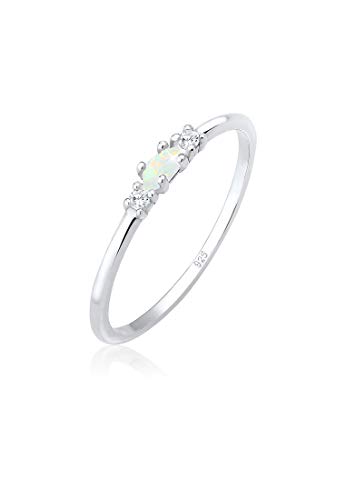 Elli Ring Damen Vintage mit Zirkonia Kristallen und Opal in 925 Sterling Silber Vergoldet von Elli