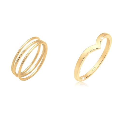 Elli Ring Damen Wickel Filigran in 925 Sterling Silber & Ring Damen V-Form Stacking Trend in 925 Sterling Silber Vergoldet von Elli