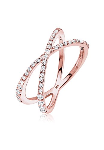 Elli Ring Damen Wickel X mit Zirkonia Kristallen in 925 Sterling Silber Rosévergoldet von Elli