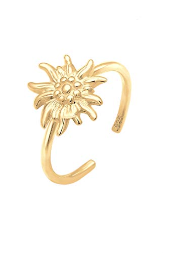 Elli Ring Damen Edelweiss Trachten Verstellbar in 925 Sterling Silber vergoldet von Elli