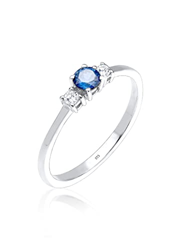 Elli Ring Damen Verlobung Klassisch mit Synthetischem Saphir und Zirkonia Kristallen in 925 Sterling Silber von Elli