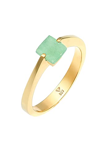 Elli Ring PREMIUM Ring Damen Klassisch Pyramide Elegant mit Jade Edelstein in 925 Sterling Silber (Gold, 64) von Elli