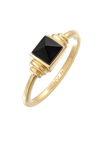 Elli Ring PREMIUM Ring Damen Quadrat Vintage mit Onyx in 925 Sterling Silber vergoldet von Elli