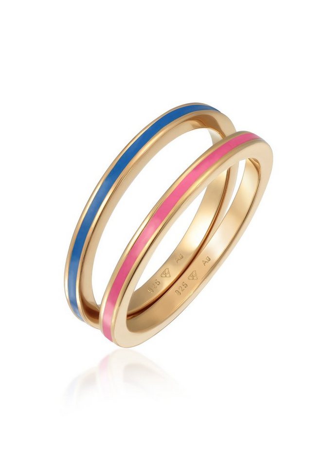 Elli Ring-Set Bandring Basic Emaille 2er Set 925 Silber, Ring Set von Elli