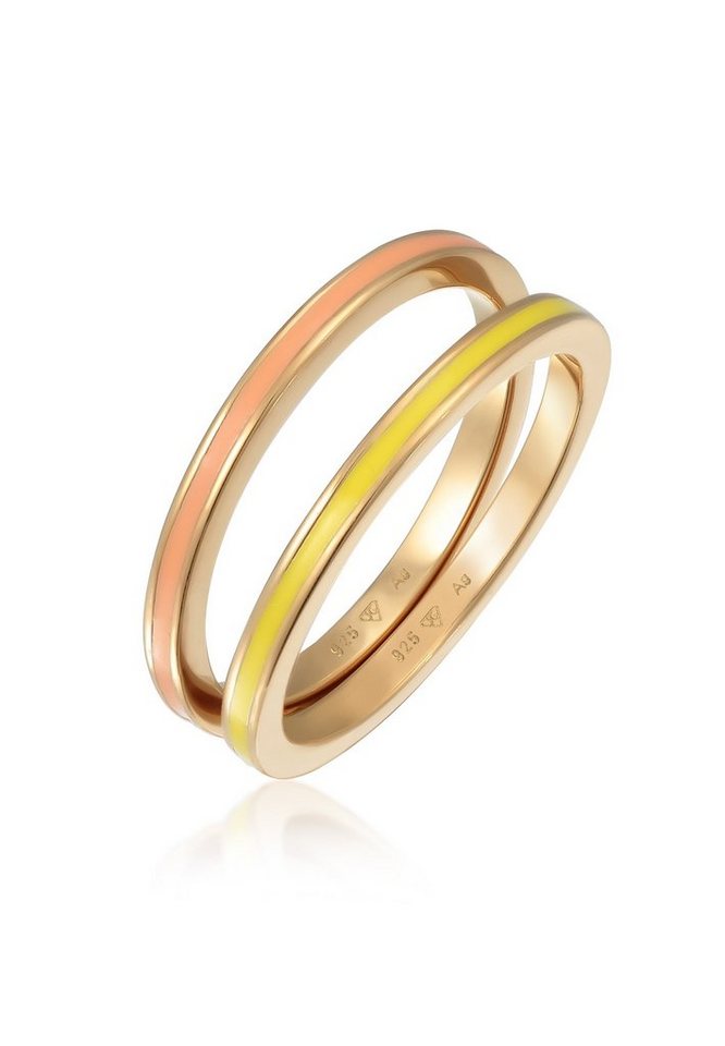 Elli Ring-Set Bandring Basic Emaille 2er Set 925 Silber, Ring Set von Elli