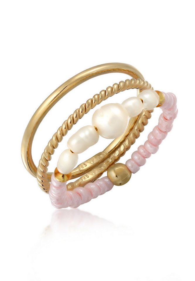 Elli Ring-Set Glasbeads Süßwasserperlen 3er Set 925 Silber, Kugel von Elli