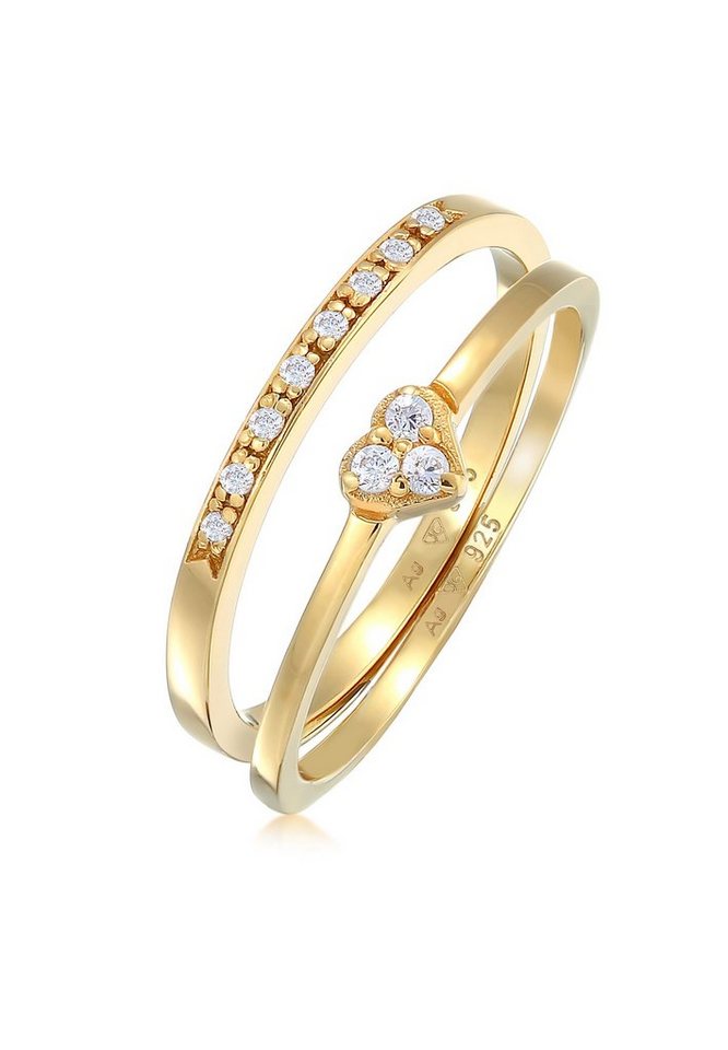 Elli Ring-Set Herz Memoire Zirkonia 2er Set 925 Silber, Herz von Elli