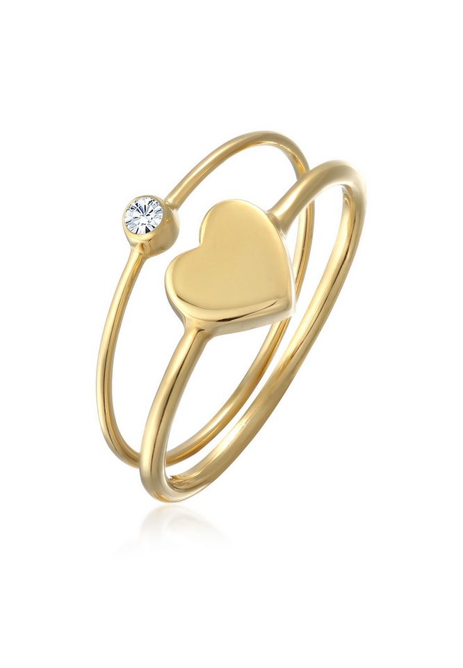 Elli Ring-Set Herz Solitär Kristall (2er Set) 925 Silber, Herz von Elli
