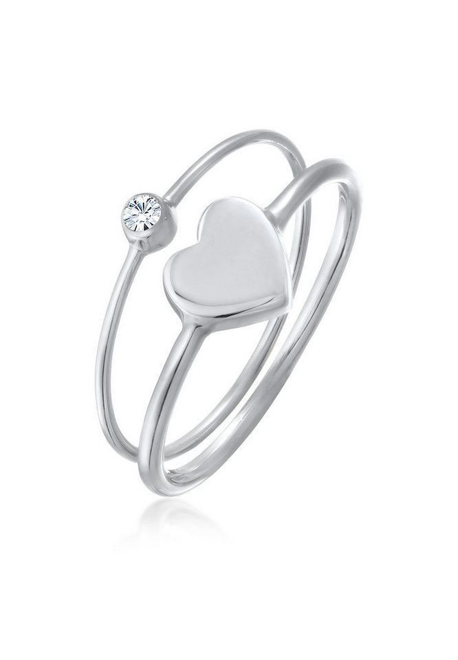 Elli Ring-Set Herz Solitär Kristall (2er Set) 925 Silber, Herz von Elli