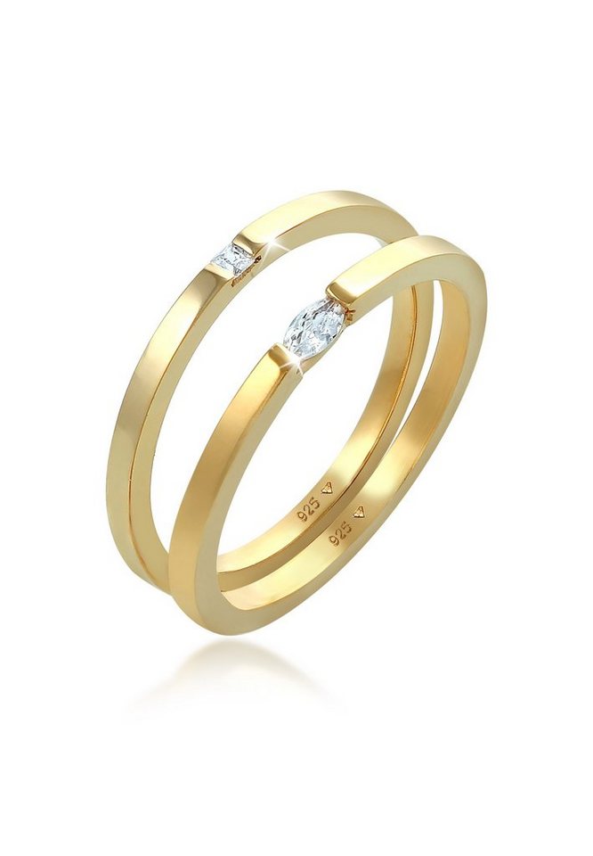 Elli Ring-Set Ring Solitär Zirkonia Klassik Set 925 Silber, Ring Set von Elli