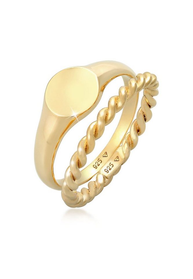 Elli Ring-Set Siegelring Basic Bandring Twist 2er Set 925 Silber Elli Ring-Set Siegelring Basic Bandring Twist 2er Set 925 Silber von Elli