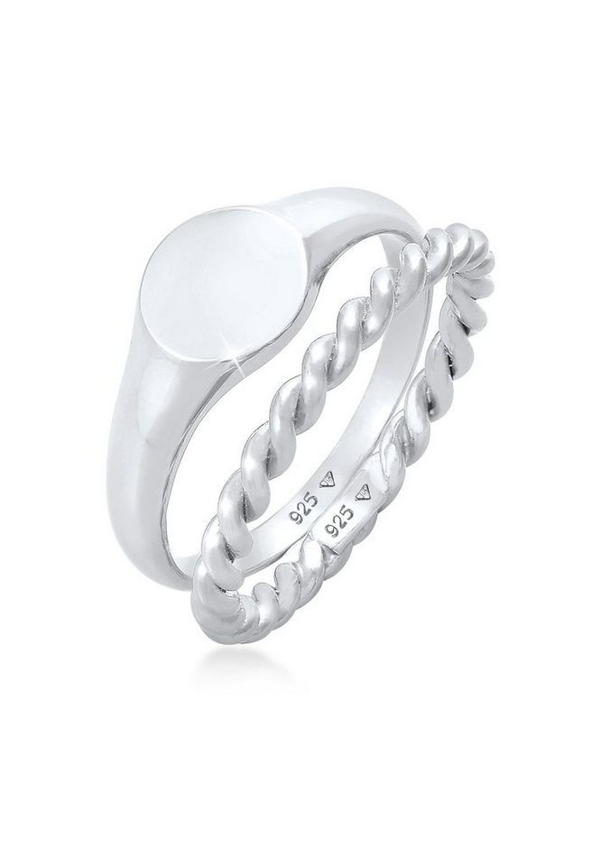 Elli Ring-Set Siegelring Basic Bandring Twist 2er Set 925 Silber von Elli