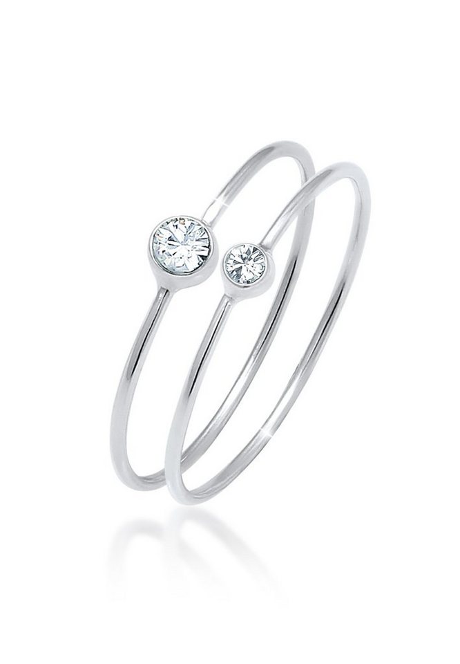 Elli Ring-Set Solitär Kristalle (2 tlg) 925 Silber, Ring Set von Elli