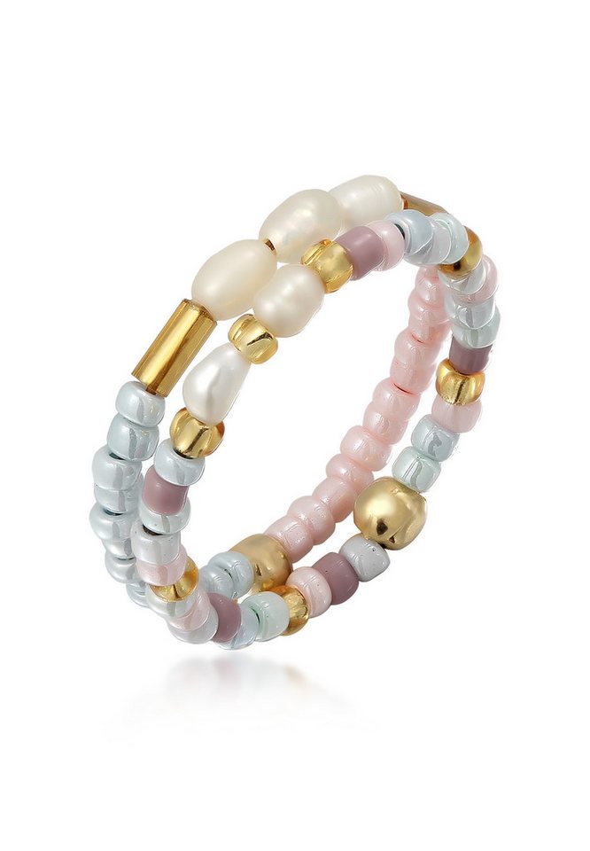Elli Ring-Set Süßwasserperlen Glas Pastelltöne 925 Silber vergoldet von Elli