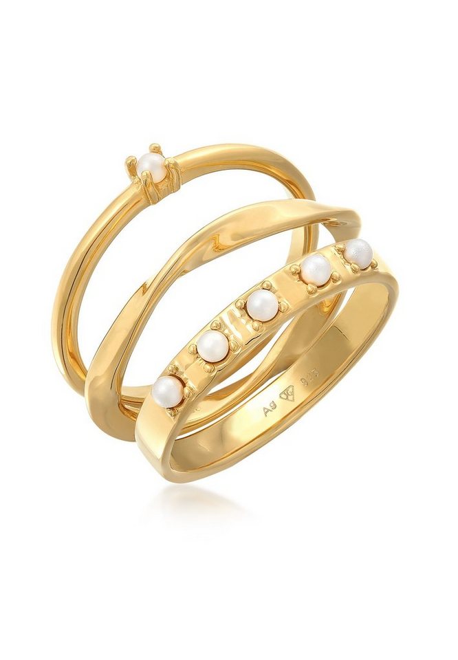 Elli Ring-Set Synthetische Perlen Stapelring Klassik 3er Set 925 Silber, Ring Set von Elli