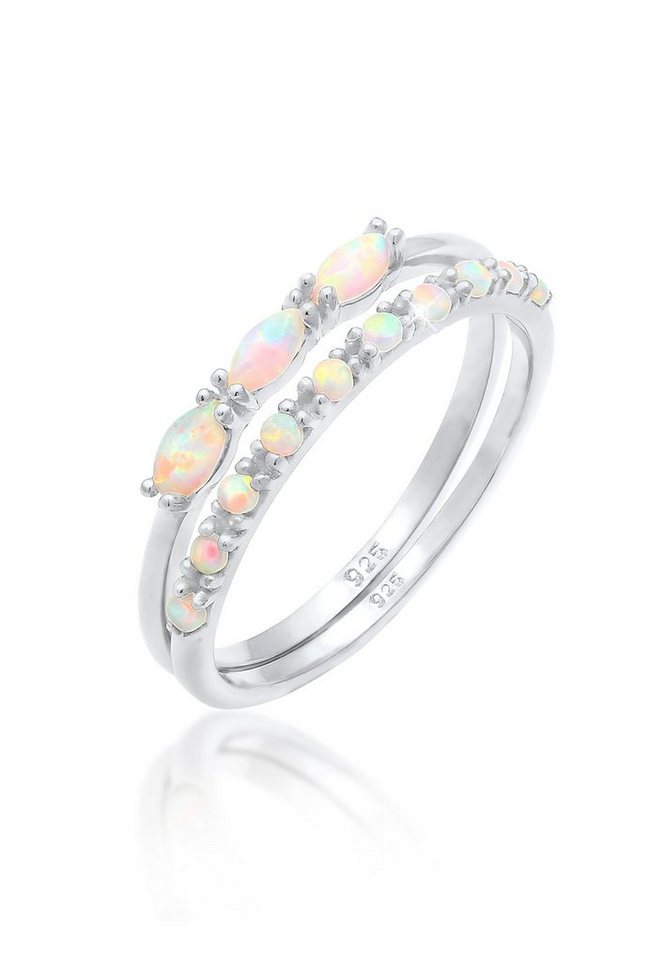 Elli Ring-Set Vintage Cabochon Opal 2er-Set 925 Sterling Silber vergoldet, Ring Set von Elli