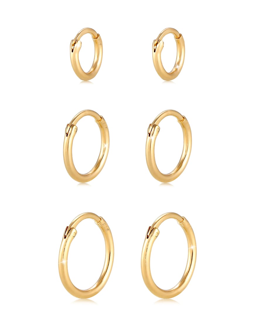 Elli - Schlichte Damen-Creolen in Goldoptik aus 925er Sterlingsilber im Trio-Set-Goldfarben von Elli