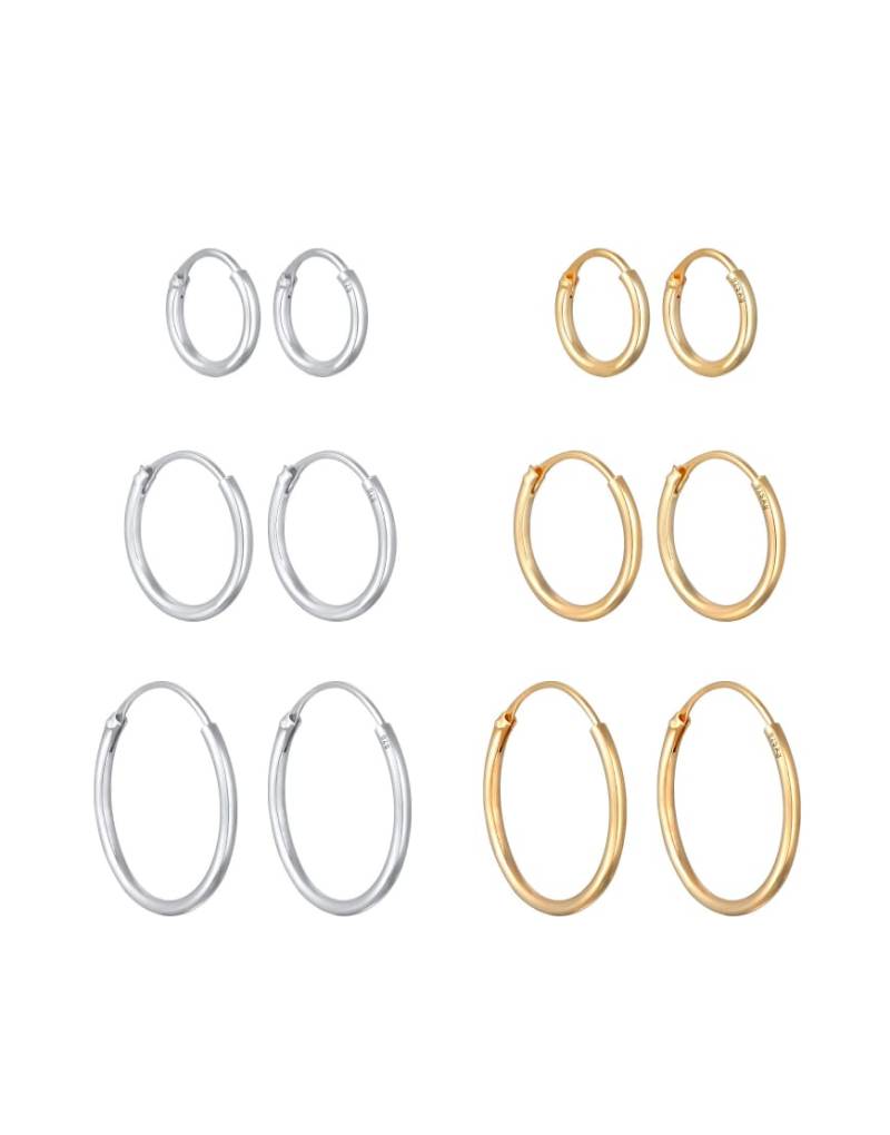 Elli - Schlichtes Set für Damen mit 6 Paar Creolen aus 925er Sterlingsilber in Gold und Silber-Bunt von Elli