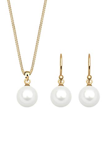 Elli Schmuckset Damen Elegant Set Ohrhänger Basic mit Muschelkernperlen in 925 Sterling Silber von Elli