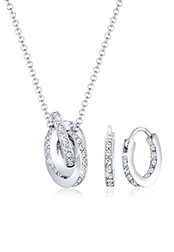 Elli Schmuckset Damen Geo Kreis Knoten Anhänger klassisch mit Kristallen in 925 Sterling Silber von Elli