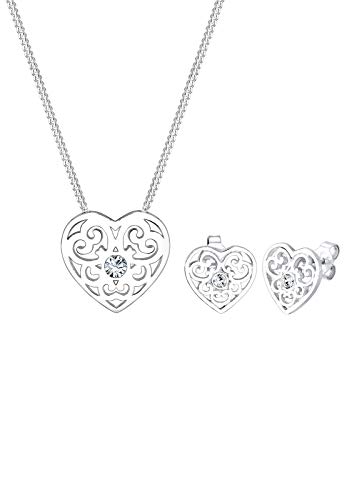 Elli Schmuckset Damen Herz Ornament Anhänger Modern mit Kristallen aus 925 Sterling Silber von Elli