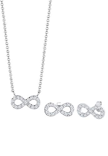 Elli Schmuckset Damen Infinity Anhänger Unendlichkeit Basic mit Zirkonia Kristalle aus 925 Sterling Silber von Elli