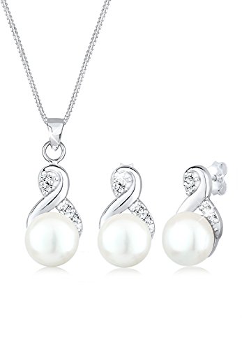 Elli Schmuckset Damen Infinity Symbol Elegant Set Ohrstecker mit Süßwasserzuchtperlen und Kristallen in 925 Sterling Silber von Elli