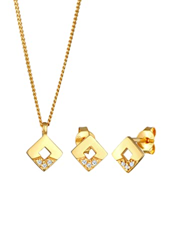 Elli Schmuckset Damen Quadrat Anhänger Geo Set Ohrstecker mit Diamanten (0.045 ct.) in 925 Sterling Silber von Elli